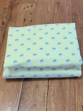 Southern Tide Skipjack Twin Light Yellow Cotton Sheet with Blue Fish Print